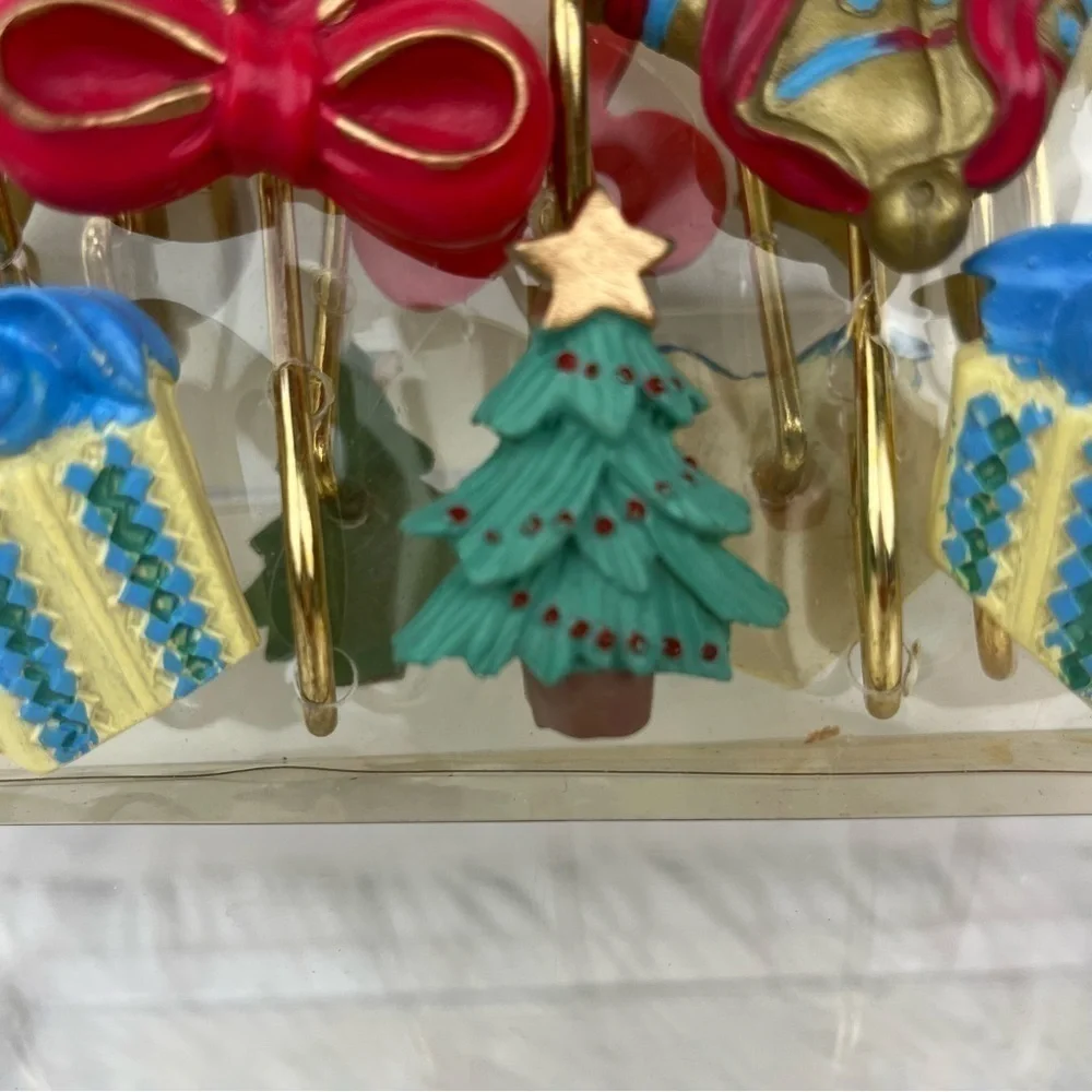 Set of 12 Christmas Shower Curtain Hooks Hand Painted Holiday Bathroom Decor